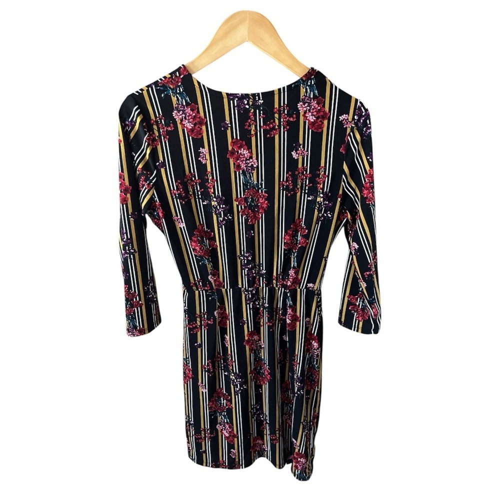 Floral Faux Wrap V Neck Mink Dress - Picture 3 of 5